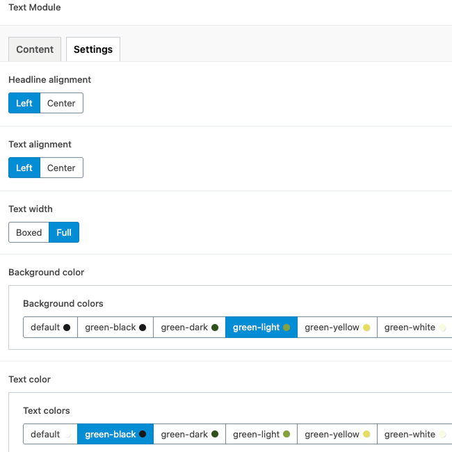 obraz ekranu edycji zakładki Settings w bloku ACF